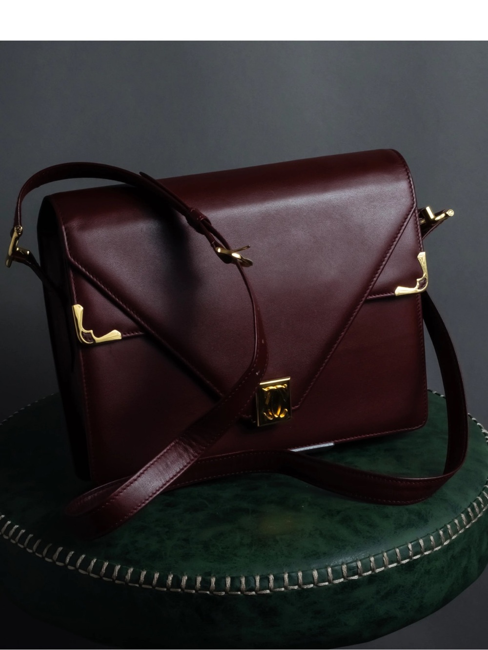 Cartier Burgundy Leather Satchel with Gold Hardware